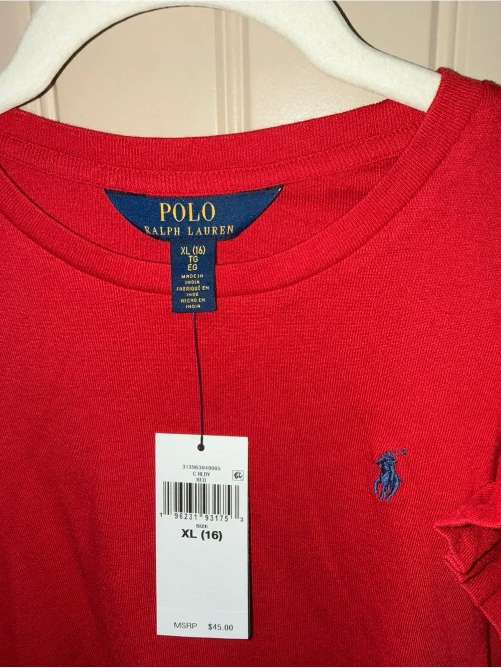 Polo Ralph Lauren Big Girls Ruffled Cotton Modal Long Sleeve Top Size XL NWT